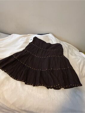 Speechless Black Tiered A-Line Skirt with brown bead Accents